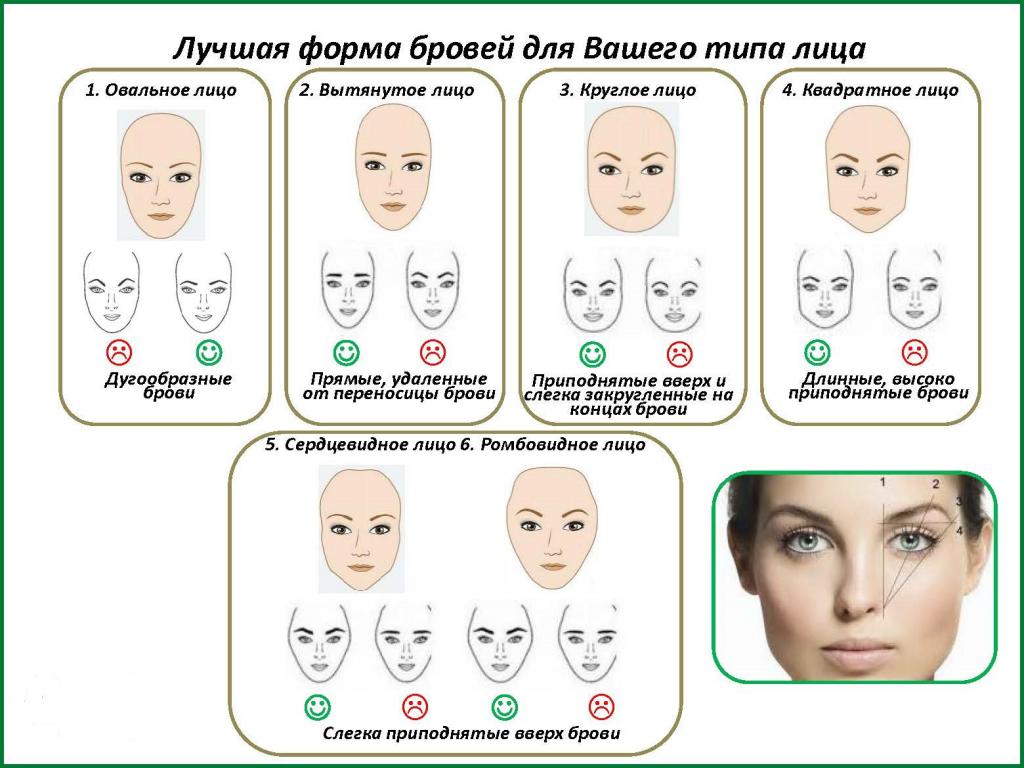 Форма бровей в зависимости от типа лица