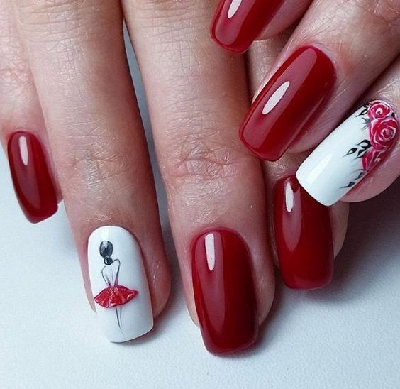модный красный дизайн ногтей